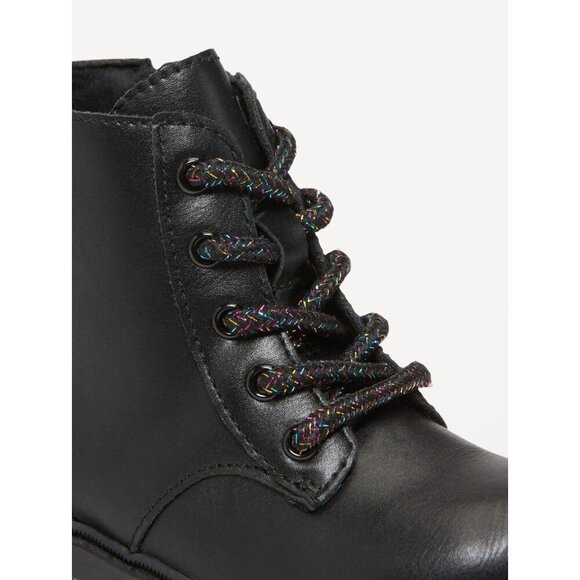 Old Navy Faux-Leather Side-Zip Black Boots Toddler Girls XS Black Sparkle Laces - Picture 11 of 13
